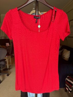 Byblos Neon Red Asymmetric Buckle Top – Made in Italy (NWT)